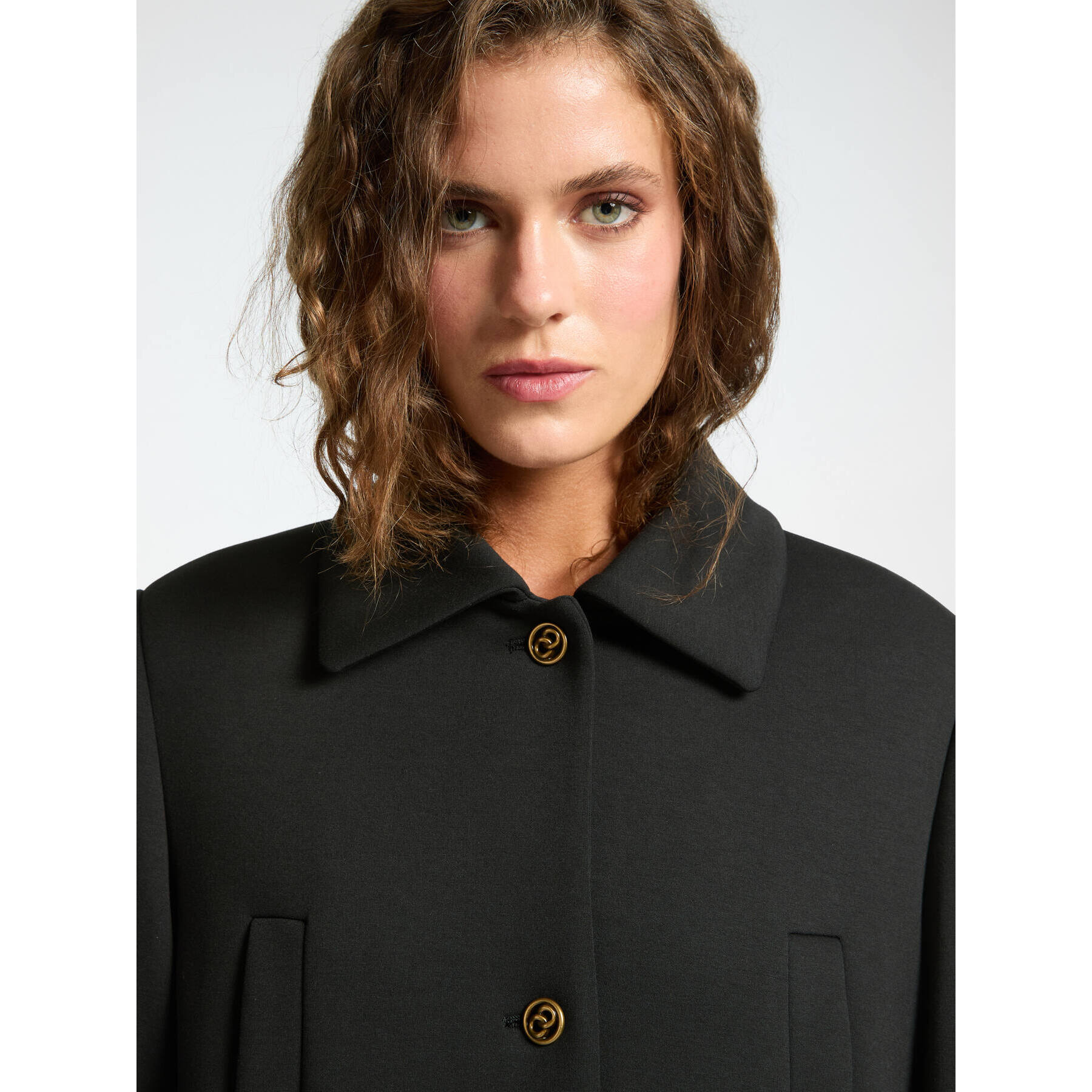 Elena Mirò - Abrigo de tejido scuba con cuello - Negro