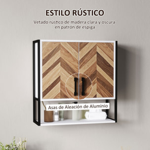 Armario de Pared para Baño Multiusos Mueble de Baño Suspendido Armario Colgante de Almacenamiento con 2 Puertas Estante Ajustable y Estante Abierto 59x20x60 cm Multicolor