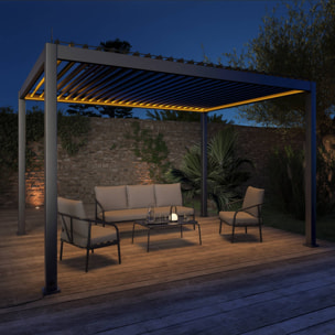 Pergola Bioclimatique électrique 3x4m. aluminium. à lames orientables avec éclairage LED