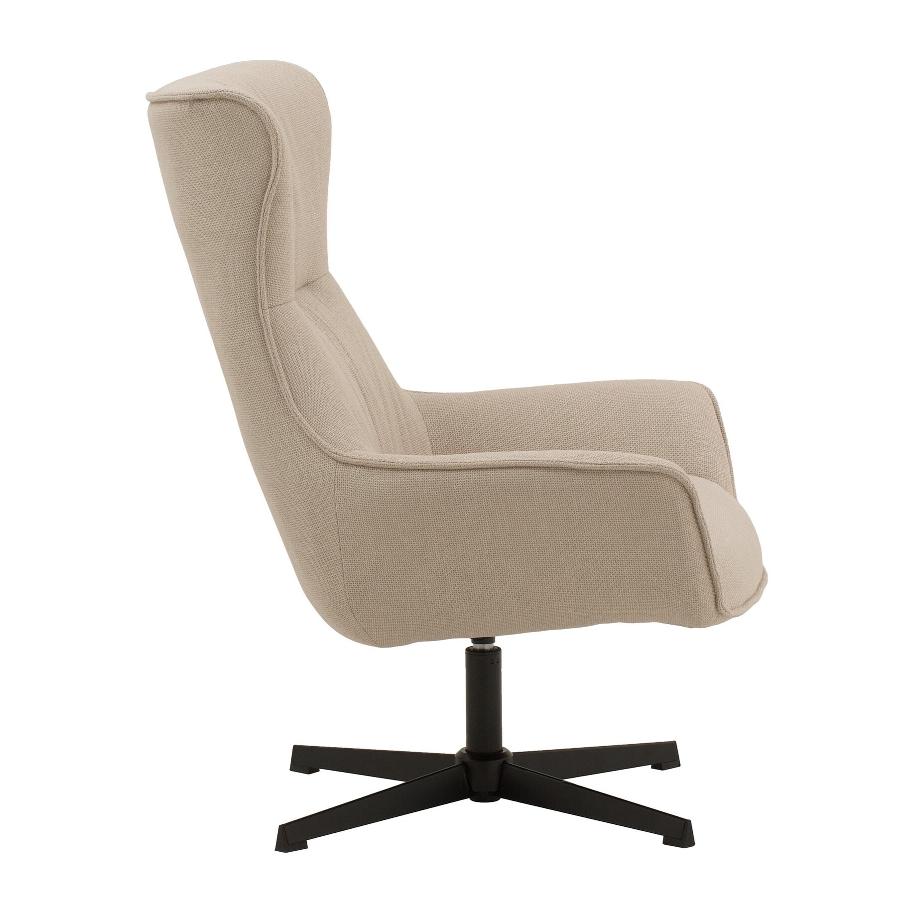 Poltrona girevole RIGA in tessuto beige e base in metallo nero