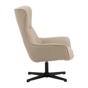 Poltrona girevole RIGA in tessuto beige e base in metallo nero