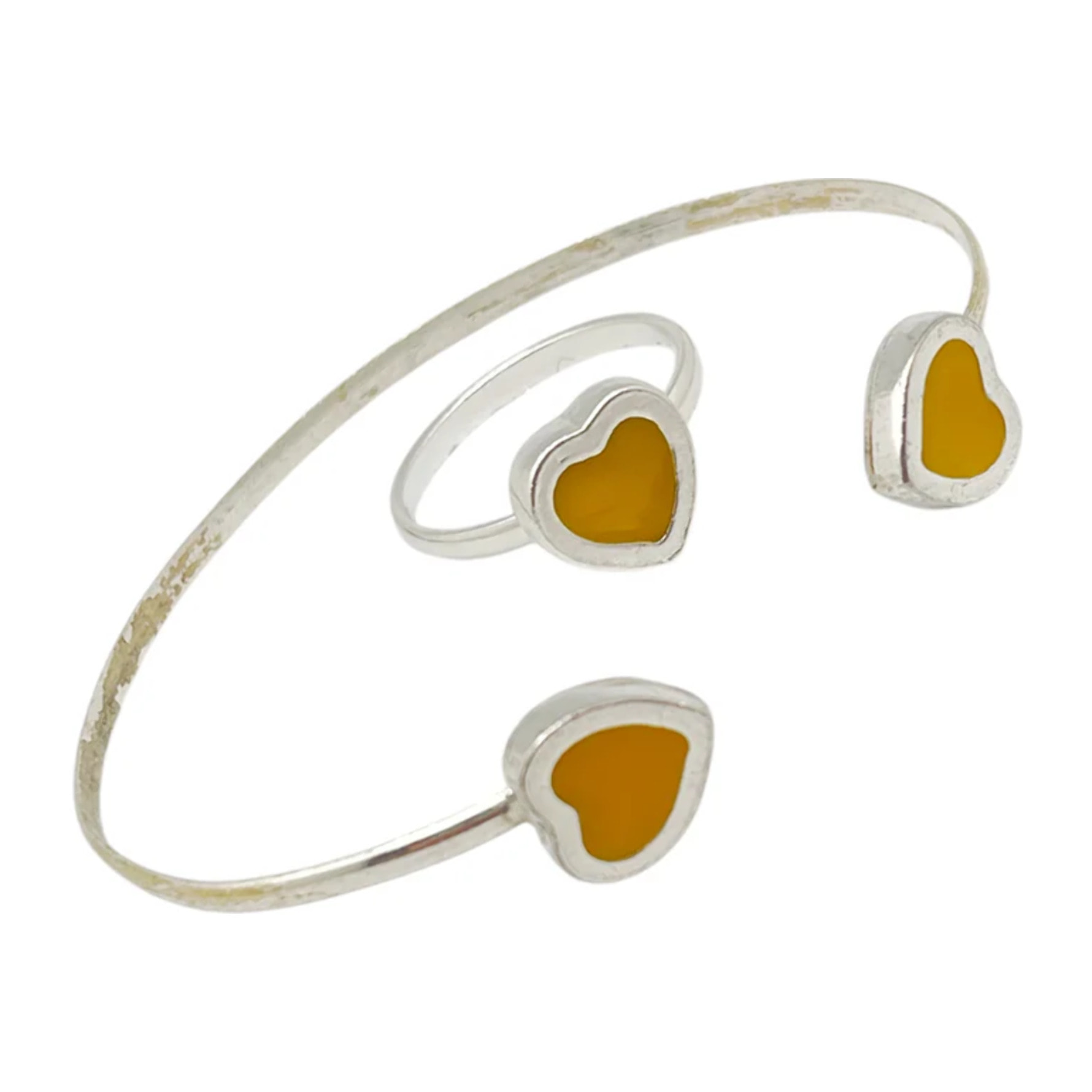 Conjunto Colors Corazón Pulsera y anillo plata 10µ Mostaza