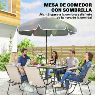 Conjunto de Mesa y Sillas Jardín de 8 Piezas, Muebles de Jardín Exterior con Sombrilla, 6 Sillas Plegables, Mesa de Vidrio Templado, para Terraza, Patio, Crema