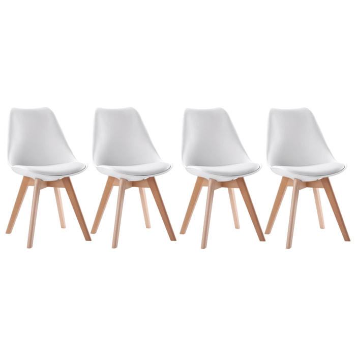 Lot de 4 chaises scandinaves NORA blanches avec coussin