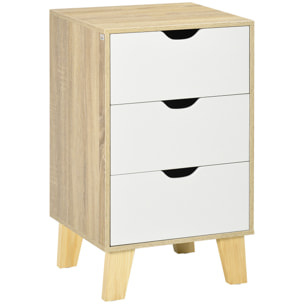 HOMCOM Cómoda con 3 Cajones y Base Elevada Cajonera de Armario para Dormitorio Salón Pasillo Estilo Moderno Antivuelco 40x35x68,5 cm Natural y Blanco