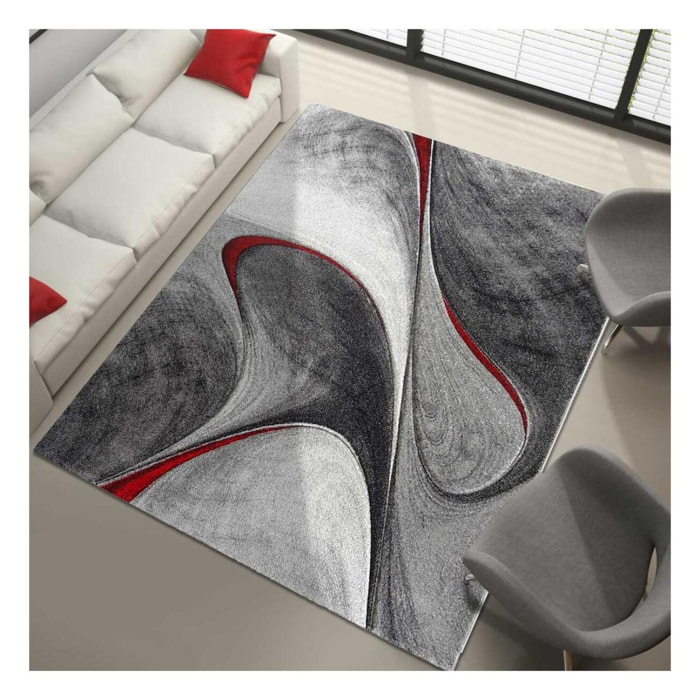 tapis salon 160x230 tissé rouge et gris rectangle Motif rond GARCA