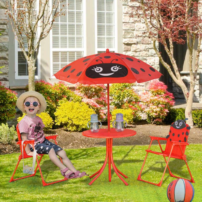 Set de Mesa y Sillas Infantil de Jardín Plegable con Sombrilla Ajustable Rojo