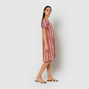 Vestido corto bambula detalles plisados begonia burdeos
