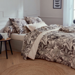 Housse de couette en percale aux impressions noires - Beige