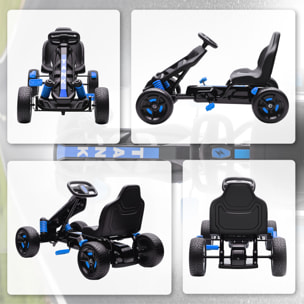 Kart à pédales enfant - Go Kart - carter chaine fermé - marche AV AR - métal plastique noir bleu