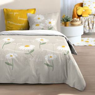 Parure de lit 3 pièces en coton marguerites housse + taies - Naturel