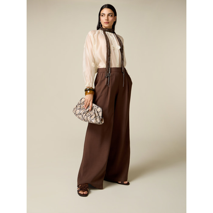 Oltre - Pantaloni wide leg misto viscosa - Marrone