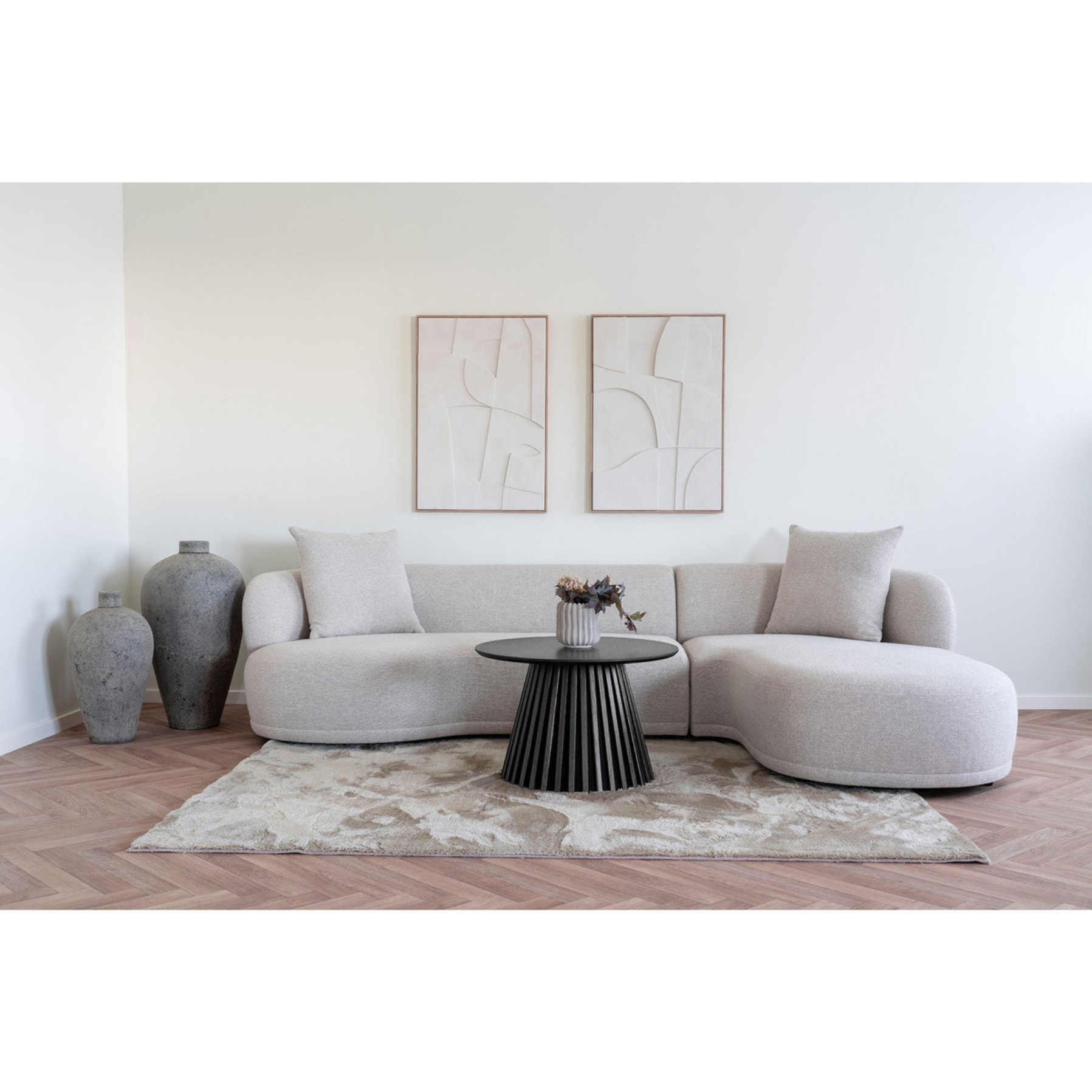 Osaka - Tavolino da salotto in impiallacciatura di rovere e MDF nero ø70x45 cm