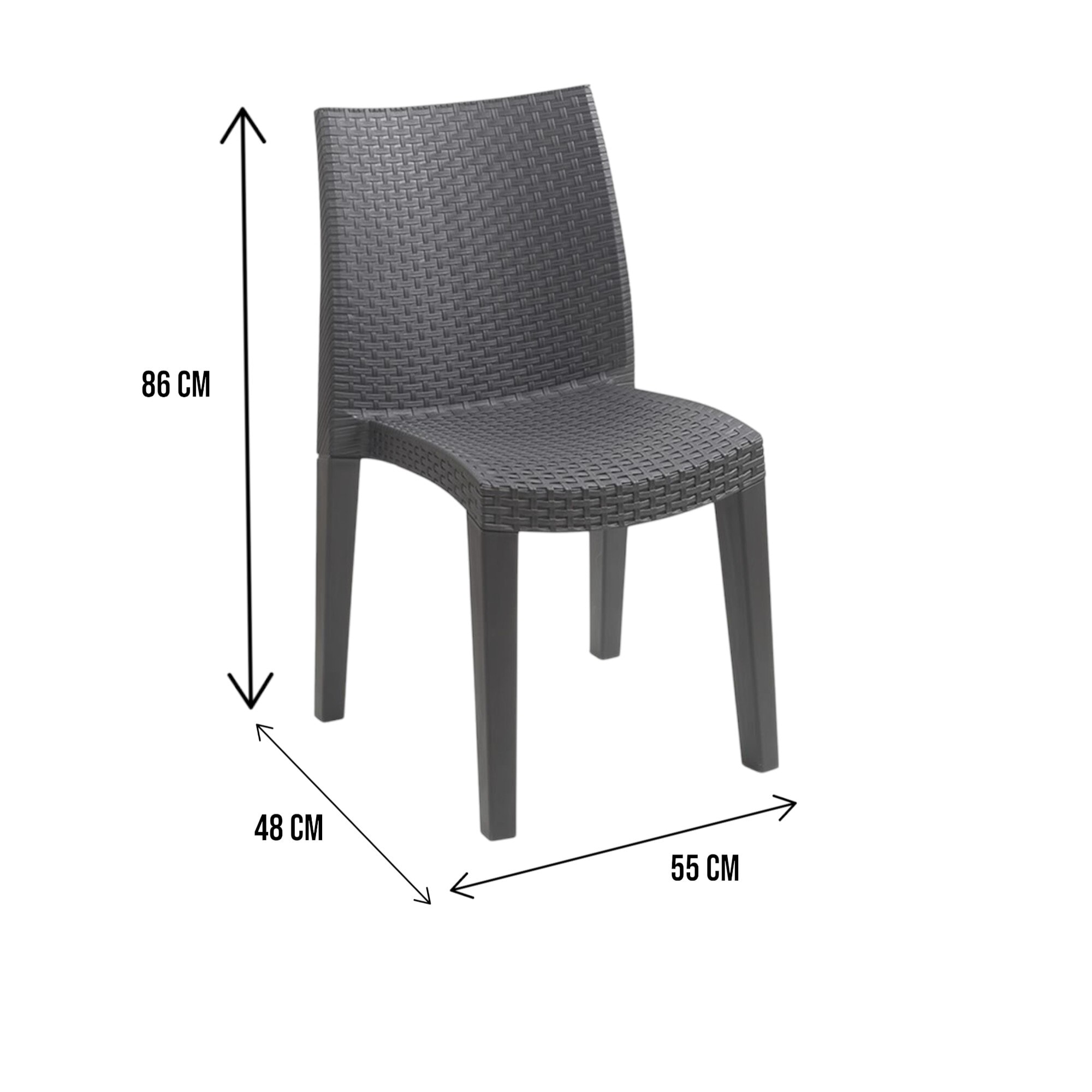 Sedia da esterno Ravenna, Seduta da giardino, Sedia per tavolo da pranzo, Poltrona outdoor effetto rattan, 100 % Made in Italy, Set da 4, Cm 48x55h86, Antracite