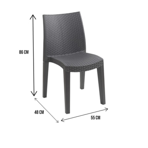 Sedia da esterno Ravenna, Seduta da giardino, Sedia per tavolo da pranzo, Poltrona outdoor effetto rattan, 100 % Made in Italy, Set da 4, Cm 48x55h86, Antracite