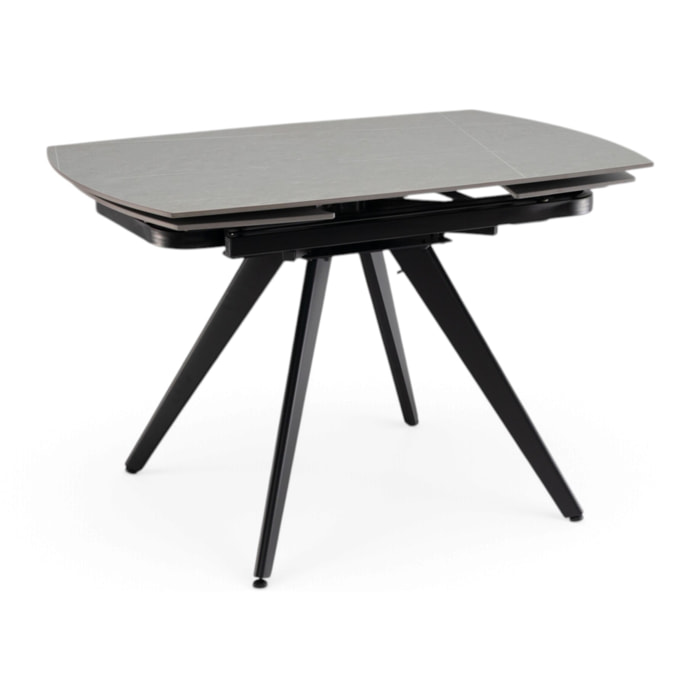 Tavolo allungabile LAVEZZI in ceramica, finitura pietra grigio e gambe in metallo nere - 120×80x78 – 180×80x75 cm