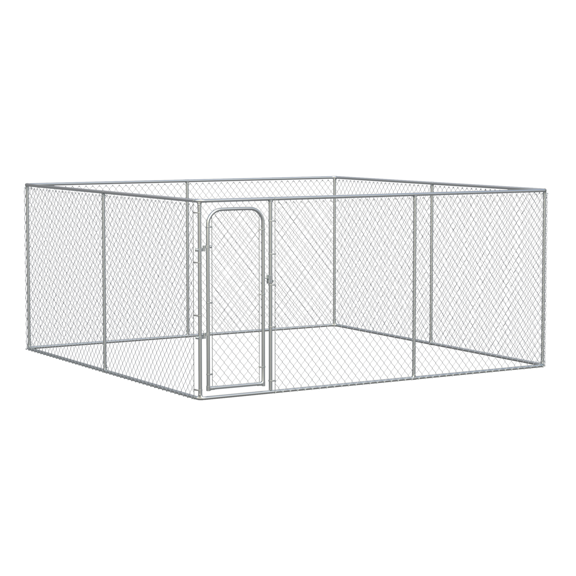 PawHut Kennel per Cani da Esterno a Maglie con Porta con Blocco in Acciaio, 400x400x182cm, Argento