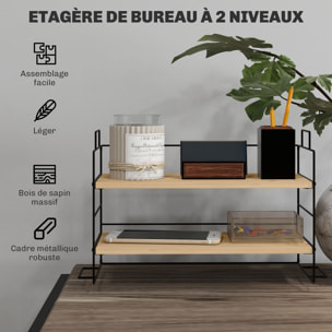 Organisateur de bureau, étagère de rangement de bureau à 2 niveaux, 42l x 16,5P x 24,5H cm, étagère en bois et structure métal noir