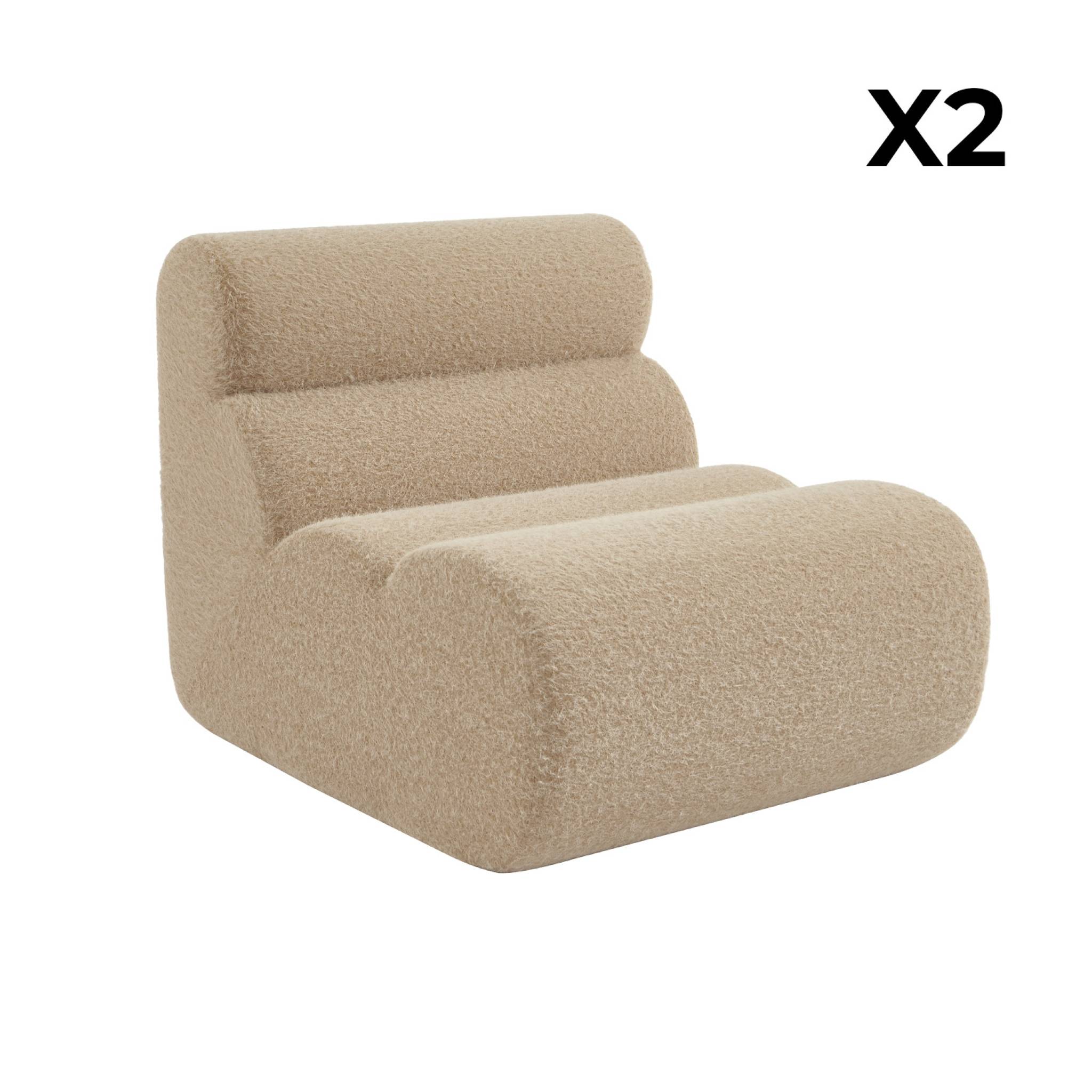 Lot de 2 chauffeuses tissu effet alpaca beige 1 place - L 81 x P 99 x H 75cm - Nova