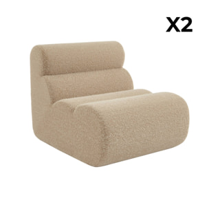 Lot de 2 chauffeuses tissu effet alpaca beige 1 place - L 81 x P 99 x H 75cm - Nova