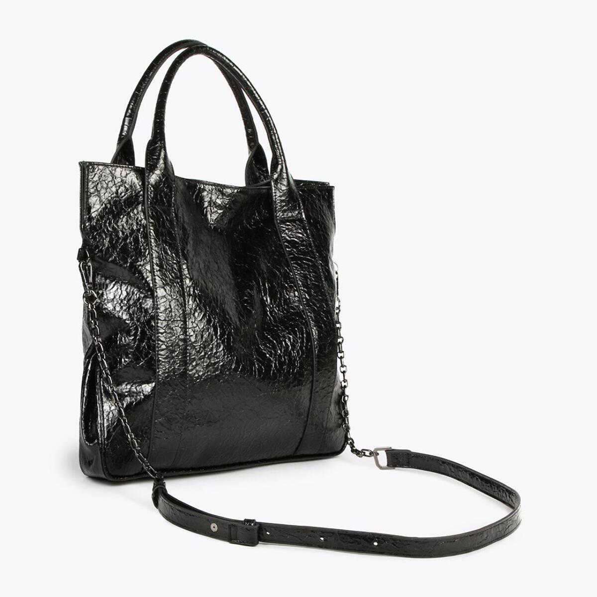 Borsa shopper con effetto pelle lucida e logo frontale in rilievo