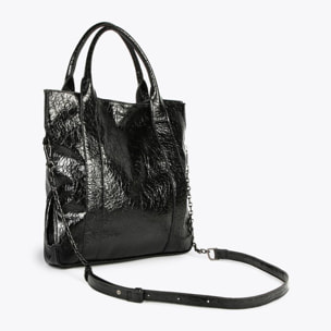 Borsa shopper con effetto pelle lucida e logo frontale in rilievo