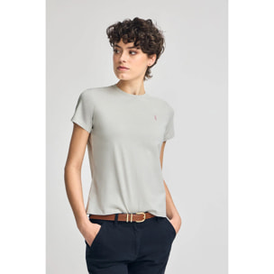 Camiseta gris claro de cuello redondo con bordado Rigby Go