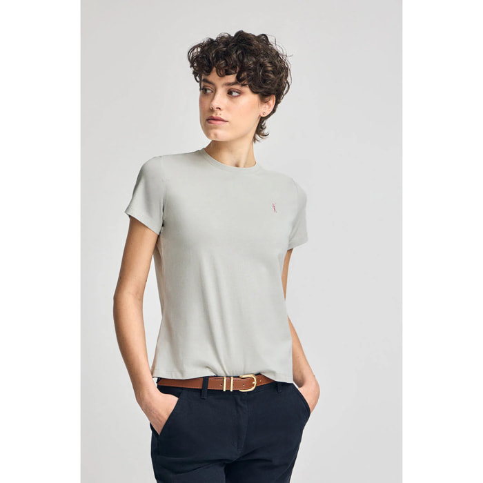Camiseta gris claro de cuello redondo con bordado Rigby Go