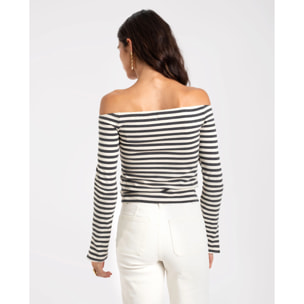 Camiseta mujer de rayas y escote bardot