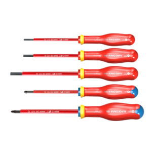 Jeu de 5 Tournevis Isolés Plats et Cruciformes Protwist