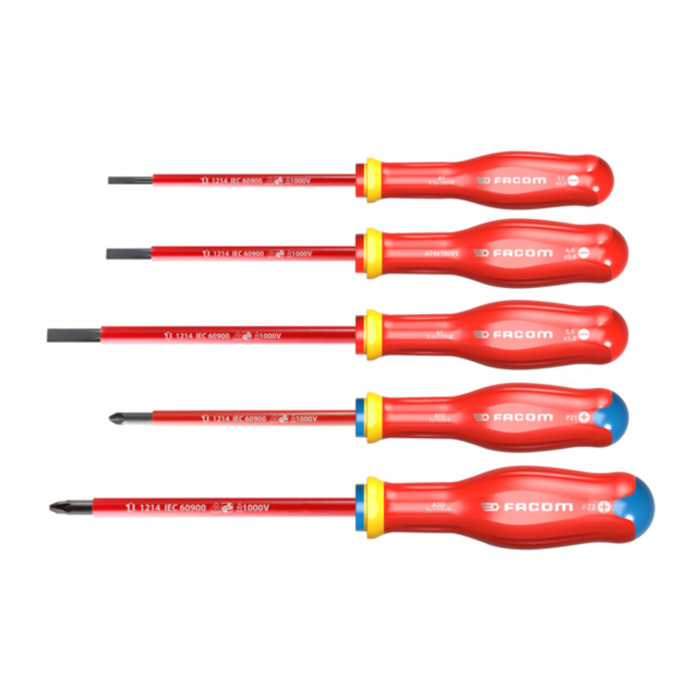 Jeu de 5 Tournevis Isolés Plats et Cruciformes Protwist