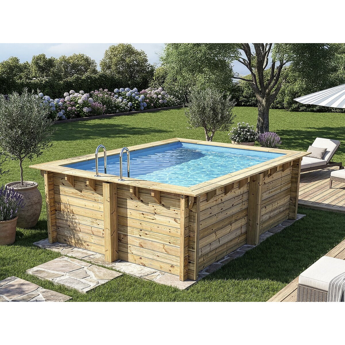 Piscine bois rectangle " Zanzibar "- 3,50 x 2,30 x 1,24  m