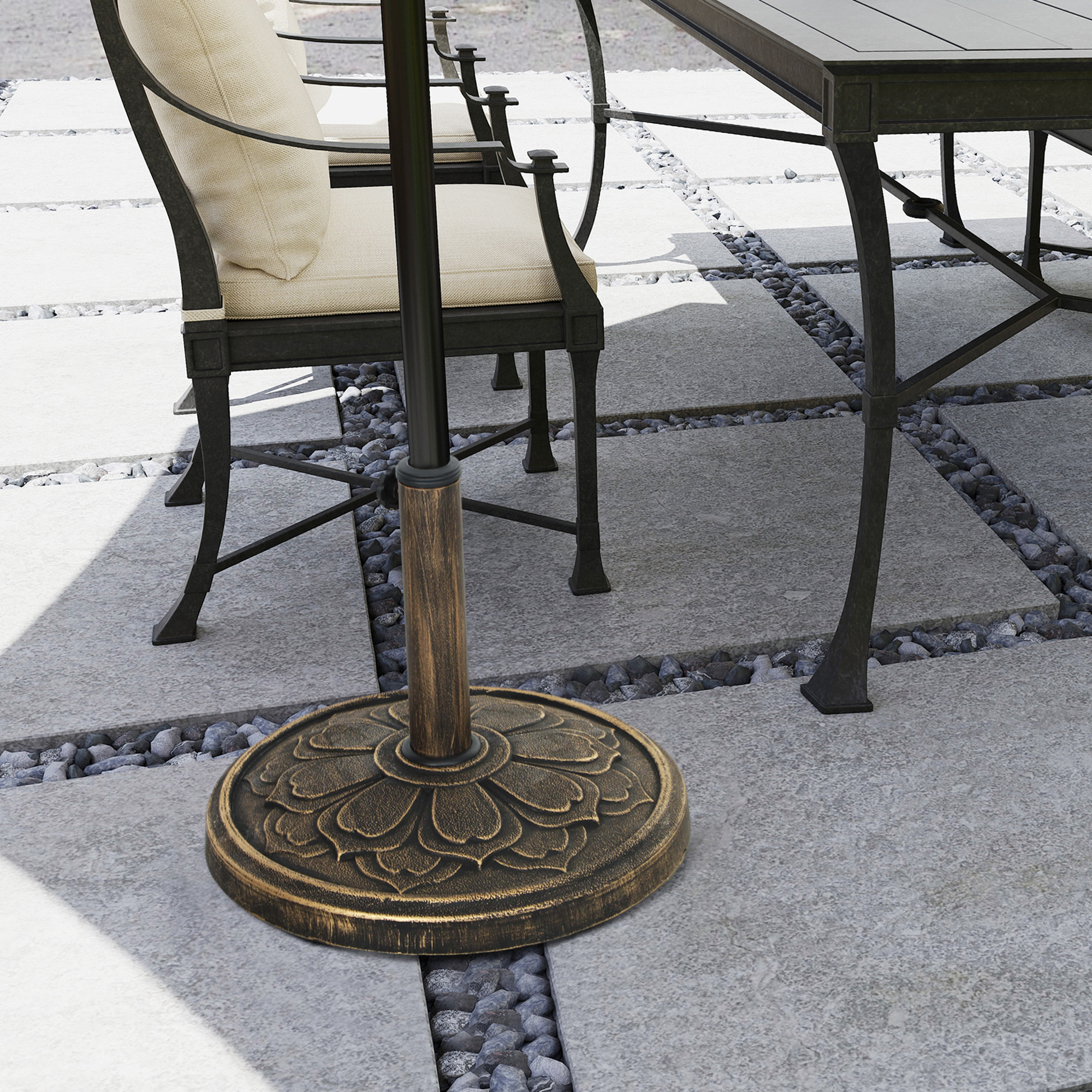 Base para Sombrilla Redonda Soporte para Parasol Pie para Sombrilla Relleno de Cemento Peso 12 kg para Jardín Terraza Bronce