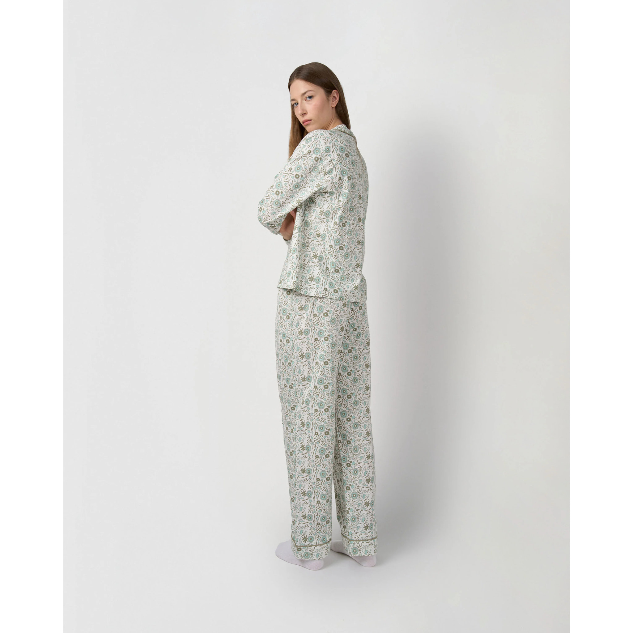 Pijama largo camisero algodón melodi verde