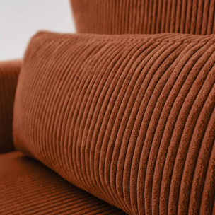 Canapé d'angle convertible réversible 5 places velours côtelé camel avec coffre de rangement - Theo