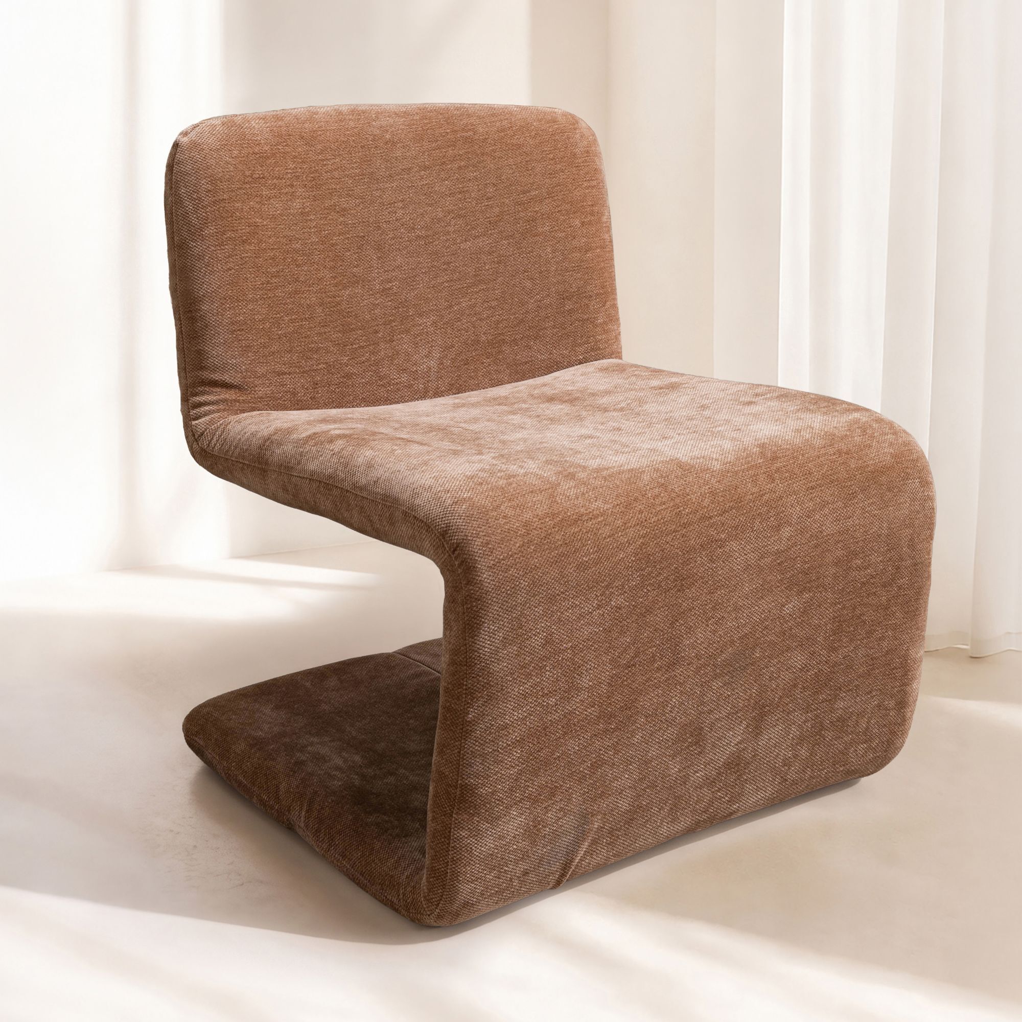 Fauteuil en tissu chenille beige poudré AXO