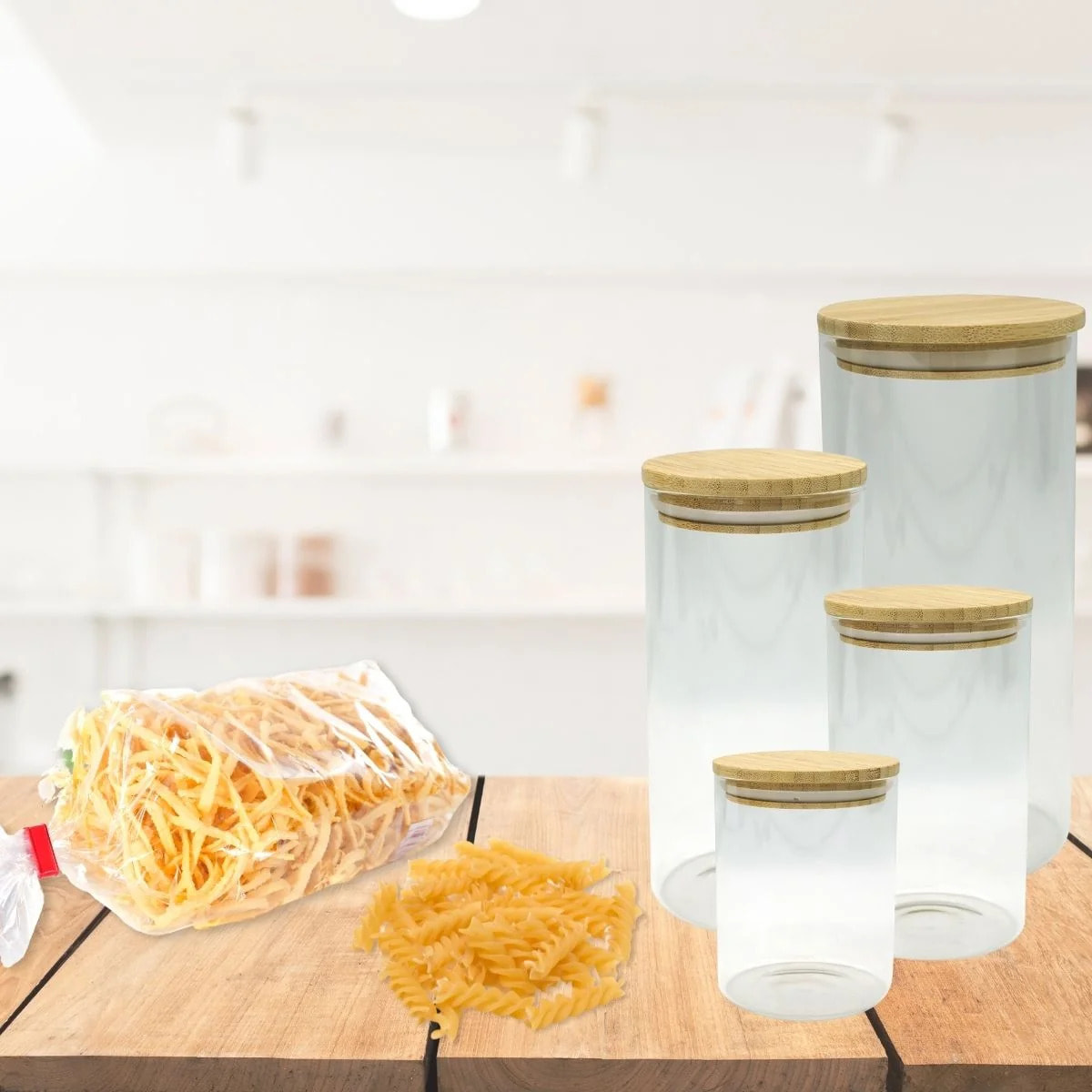Set de 4 boîtes de conservation en verre avec couvercle en Bambou Fackelmann Nature