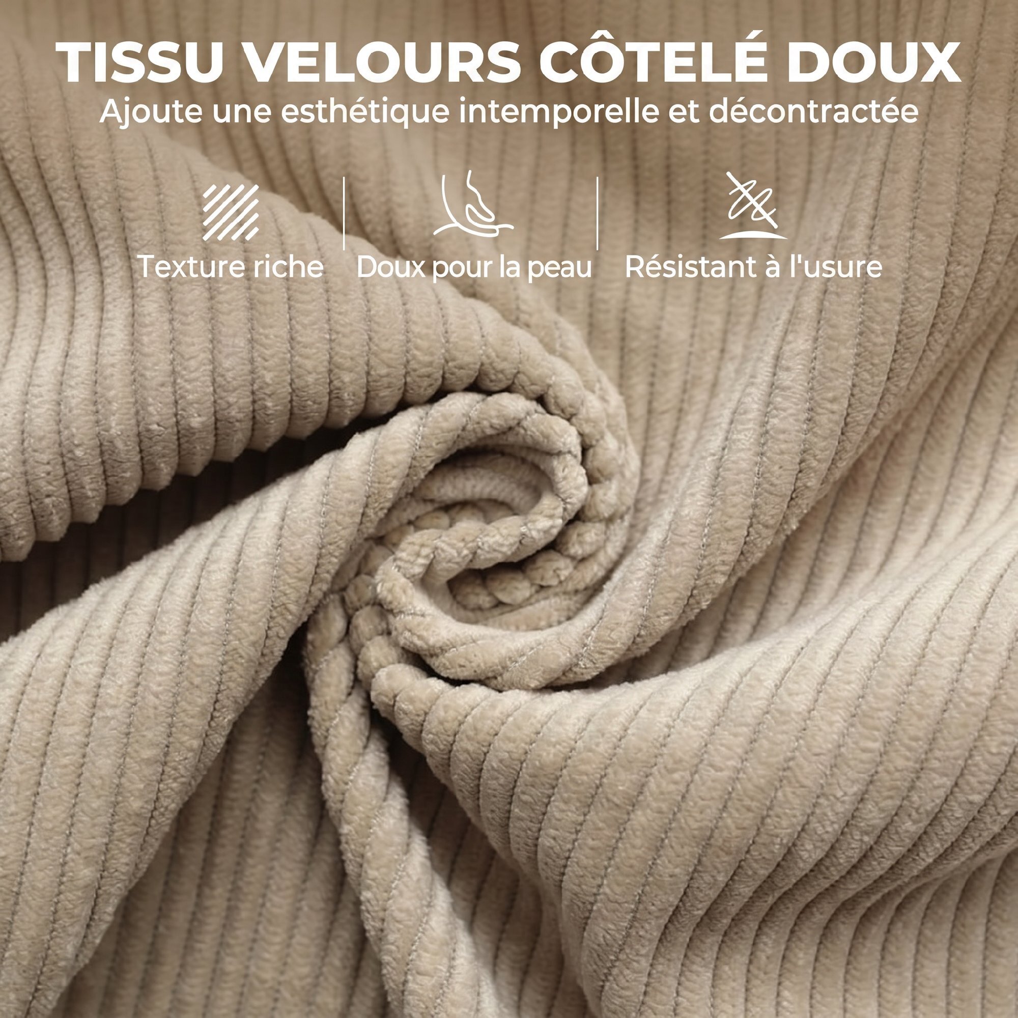 Fauteuil à bascule velours côtelé beige métal bois noir