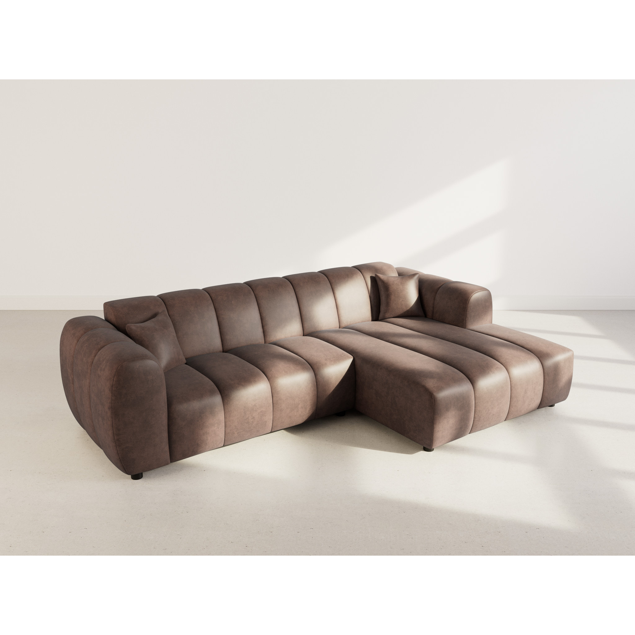 Curtis - canapé d'angle droit 4 places en simili - Marron