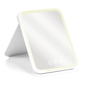 Espejo de maquillaje plegable, con luz led fría, normal y cálida. 5 niveles de intensidad.