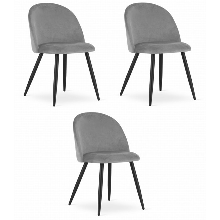 Set di 3 sedie Bello in velluto grigio chiaro e metallo nero