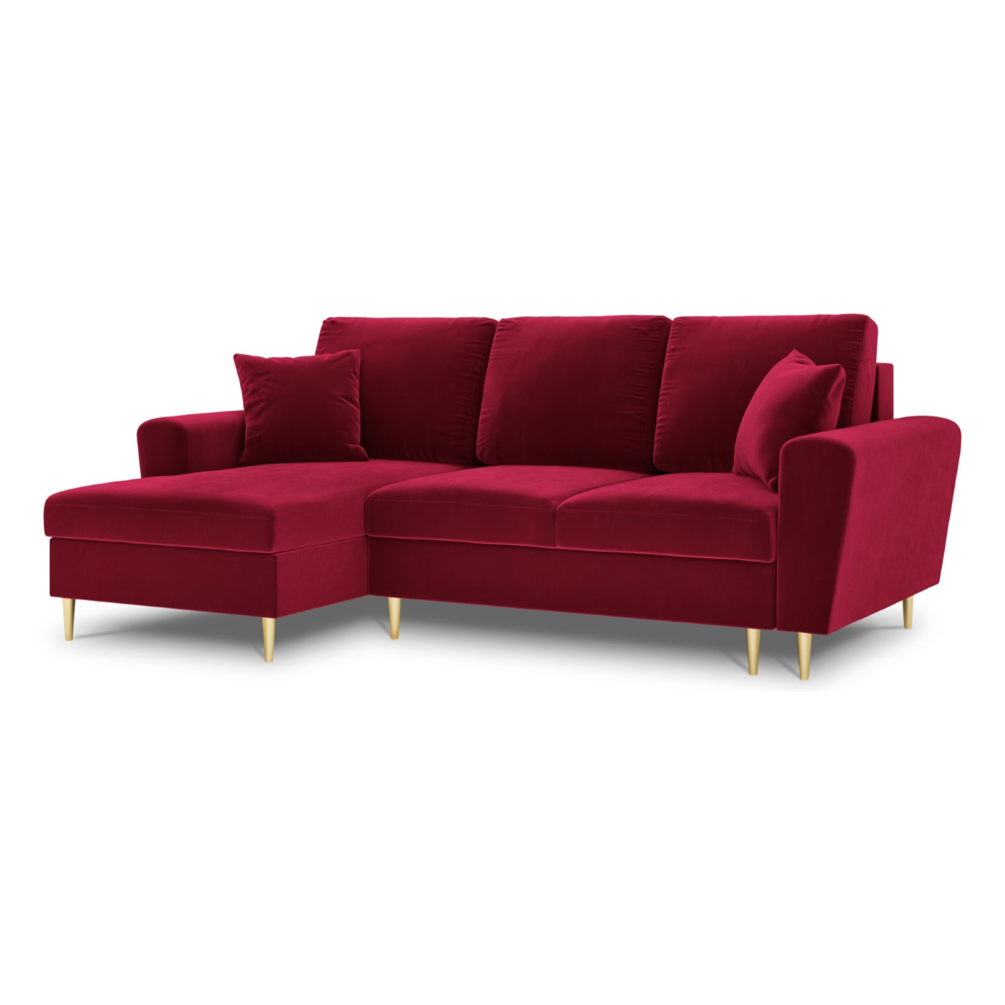 Canapé d'angle gauche convertible avec coffre de rangement "Kyoto" 4 places en velours rouge
