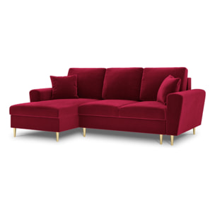 Canapé d'angle gauche convertible avec coffre de rangement "Kyoto" 4 places en velours rouge