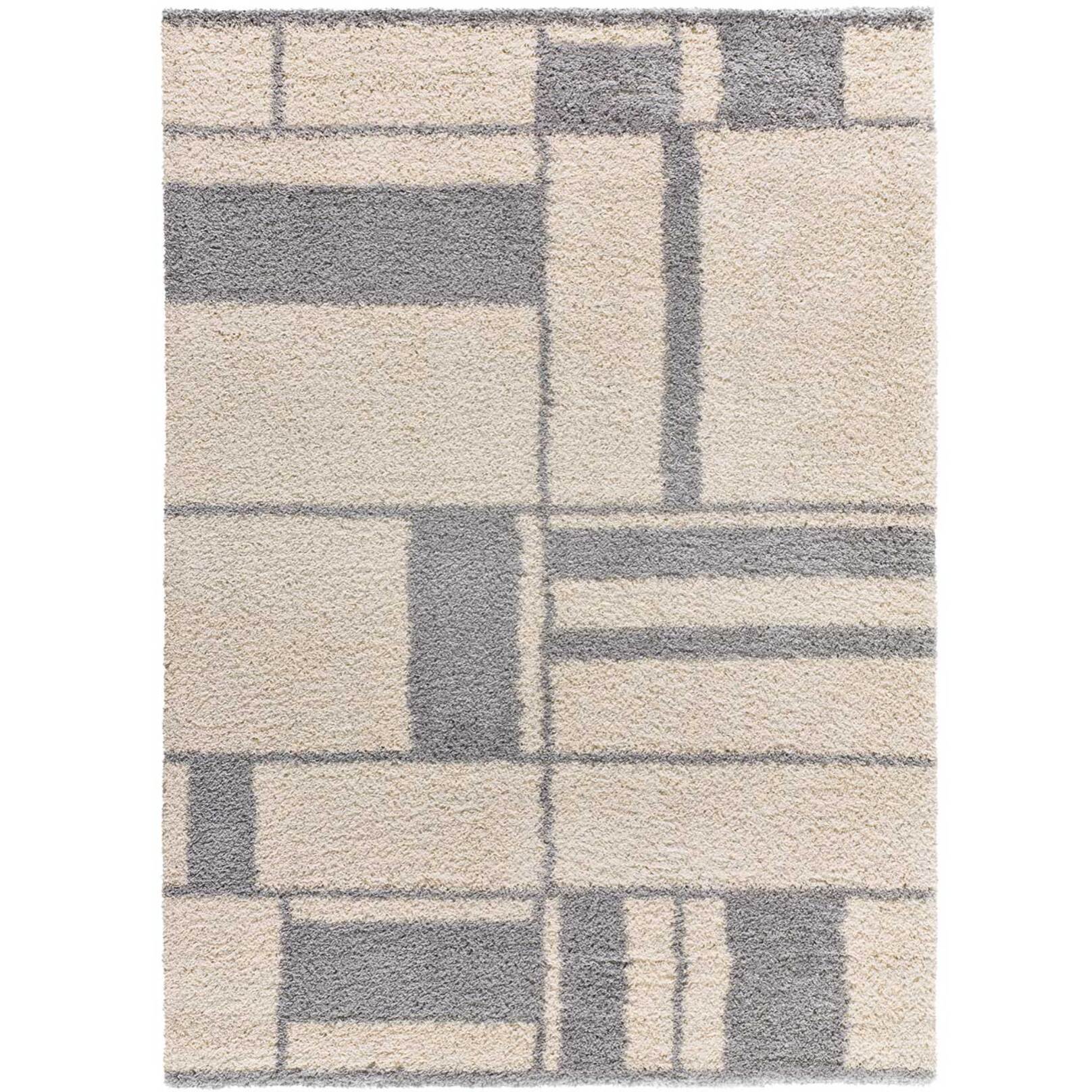 HELIA Alfombra shaggy geométrica en tonos beige y gris, varias medidas disponibles