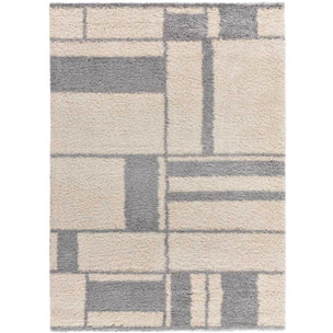 HELIA Alfombra shaggy geométrica en tonos beige y gris, varias medidas disponibles
