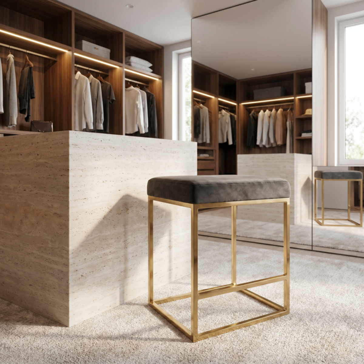 Sgabello Imbottito in Effetto Velluto con Seduta Confortevole e Gambe in Acciaio, Design Moderno per Cucina, Penisola, Isola e Zona Bar