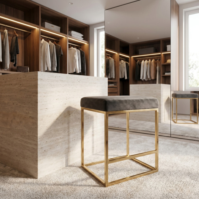 Sgabello Imbottito in Effetto Velluto con Seduta Confortevole e Gambe in Acciaio, Design Moderno per Cucina, Penisola, Isola e Zona Bar
