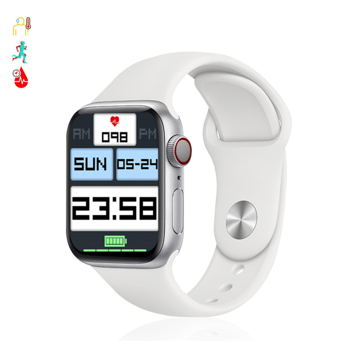 Smartwatch X8 Max con marcador y llamadas Bluetooth, termómetro corporal, monitor cardiaco y de tensión.