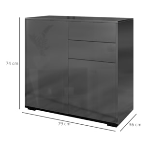 Commode buffet meuble de rangement 2 tiroirs 2 portes avec étagère 79 x 36 x 74 cm noir laqué