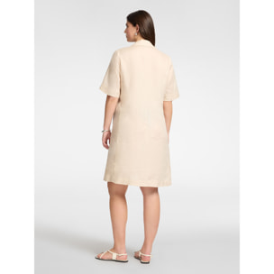 Elena Mirò - Vestido camisero de lino manga corta - Beige